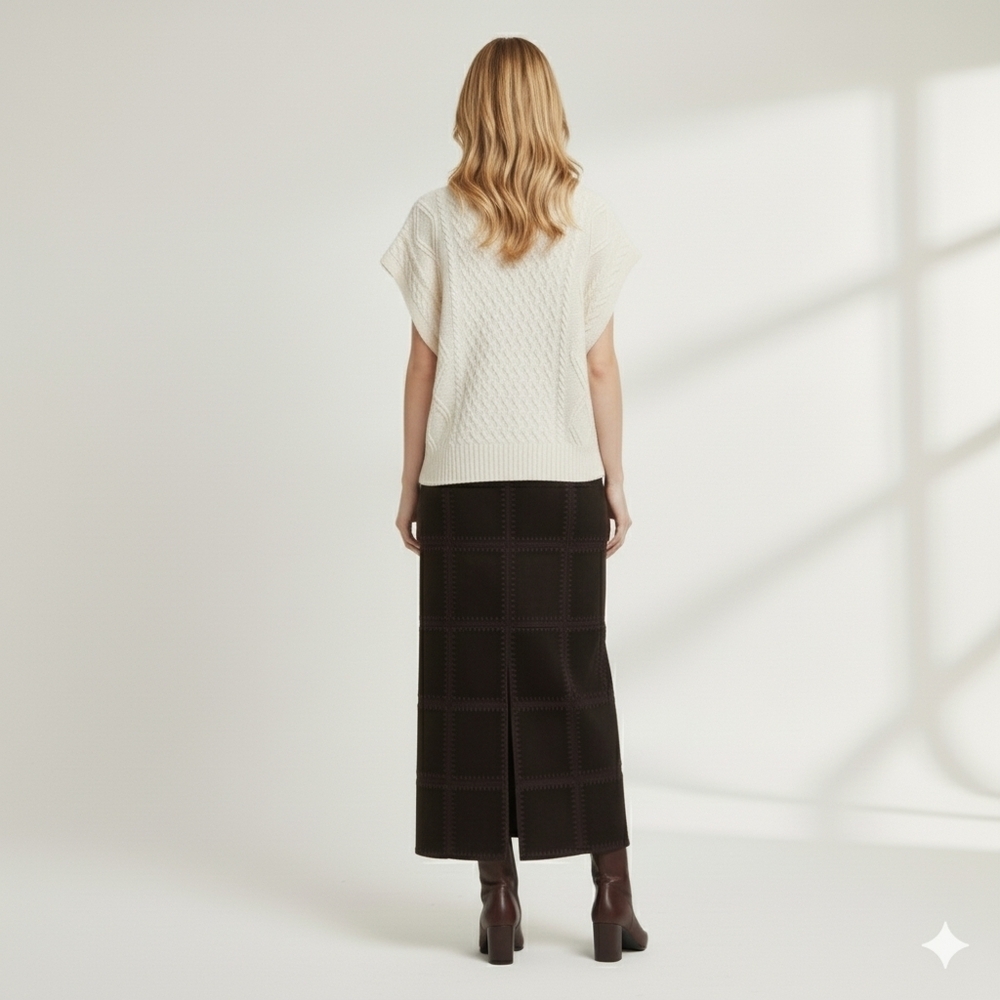 Y2K Vintage Suede Brown Patchwork Midi Skirt, Boho Western , Womens 10 - Picture 2 of 8